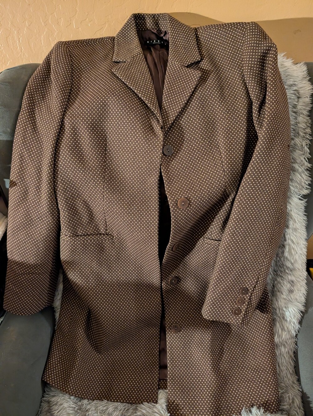 Sisley Brown Polka Dot Lined Blazer